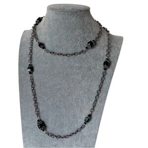 ARTISAN 925 Silver Designer Metal chain necklace with Black Diamond Stations NEW